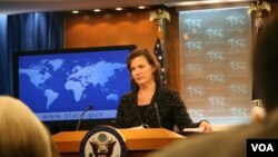 美国国务院发言人卢岚说国务院支持VOA声明(美国之音张蓉湘拍摄)