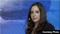 设在美国的德国马歇尔基金会的研究员林赛·格尔曼2019年4月3日在北约互动论坛上发言（NATO Engages 照片）