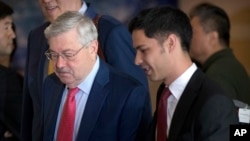 美國駐中國大使布蘭斯塔德離開北京的酒店（2018年5月4日）