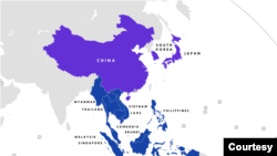 “區域全面經濟夥伴協定”（Regional Comprehensive Economic Partnership，RCEP）成員國分佈圖