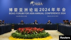 3月27日，中國全國人大委員長趙樂際、前聯合國秘書長潘基文、前中國人民銀行行長周小川出席博鰲亞洲論壇年會。
