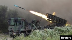 台灣在台中舉行漢光軍演反登陸實彈演習。（2020年7月16日）