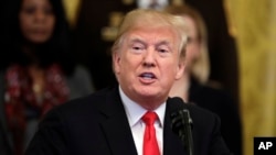 特朗普總統在白宮談論土製炸彈被寄給奧巴馬、克林頓等民主黨名人事件。（2018年10月24日）