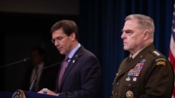 國防部長埃斯珀(Mark Esper)和美軍參謀長聯席會議主席米利(Mark Milley)2019年12月20日一起見記者（美國國防部照片）