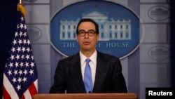 美國財政部長努欽談美國對伊朗的最新制裁。(2019年6月24日)