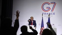 時任美國總統特朗普2019年8月出席G7峰會期間見記者（美聯社）