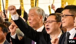 香港和平佔中三名發起人(右起)陳健民、戴耀廷、朱耀明。(美國之音湯惠芸)