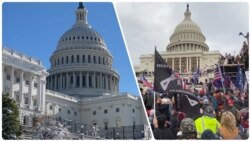 今天的美國會大廈與一年前的國會大廈。（1月6日）