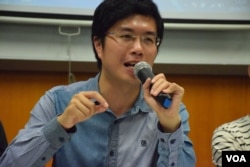 現任民主黨港島南區利東區議員區諾軒。（美國之音湯惠芸攝）