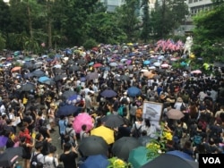 香港抗議者呼籲美國支持港人的民主訴求。(2019年9月8日)