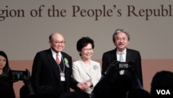 3名香港特首選舉候選人胡國興(左起)、林鄭月娥及曾俊華。(美國之音湯惠芸)