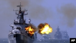 2014年5月24日中俄聯合海上軍演資料照。