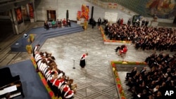 2010年諾貝爾和平獎頒獎典禮現場，主席台上的空椅子是留給劉曉波。