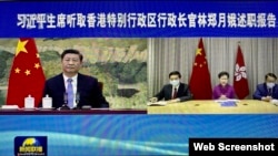 香港特首林郑月娥1月27日首次以视像形式向中国国家主席习近平述职。 (网络截图) 