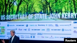 美国国务卿克里星期一在纽约发表关于气候问题的讲话