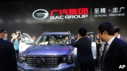 在北京舉行的北京國際汽車展上，中國汽車製造商廣汽集團的豪華汽車GS8 SUV亮相。 （資料圖片）