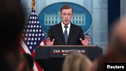 美國國家安全顧問傑克·沙利文在白宮記者會講話。 (2025年1月13日)