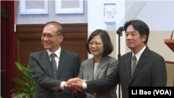 台湾总统蔡英文2017年9月5日宣布行政院长换人，由林全（左）换成赖清德（右，美国之音黎堡拍摄）