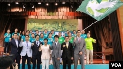 香港民主黨舉行立法會選舉誓師。（美國之音湯惠芸）