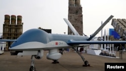 廣東珠海中國國際航空航天博覽會上展出的CH-4無人機。（2021年9月29日）