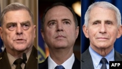 左起：美國參謀長聯席會議前主席馬克·米利、美國眾議員亞當·希夫和美國傳染病專家、前白宮首席醫學顧問安東尼·弗契博士。