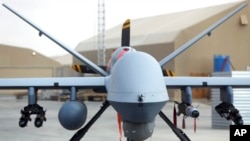 美國在阿富汗坎大哈機場展出的MQ-9 型無人機（2018年1月23日）