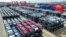 FILE - Chinese BYD electric cars wait to be loaded onto a ship at the international container terminal of Taicang Port at Suzhou Port, in China's eastern Jiangsu province, Sept. 11, 2023. 