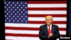 川普总统在爱荷华州的一个集会上。（2017年6月21日）