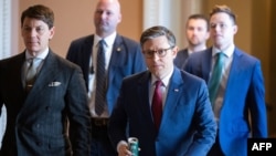 美國眾院議長約翰遜等人在國會大廈。 (2025年3月3日)