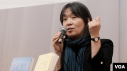 榮獲2024年諾貝爾文學獎的韓國作家韓江（資料照：2023年11月14日在首爾一個記者會）