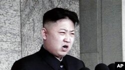 北韓領導人金正恩在閱兵儀式上首次公開發表講話