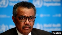 世界卫生组织总干事谭德塞（Tedros Adhanom Ghebreyesus）于2020年2月28日在瑞士日内瓦出席关于新型冠状病毒情况的新闻发布会。