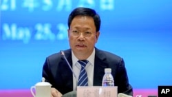 新疆維吾爾自治區政府新聞發言人徐貴相在北京舉行的有關新疆問題的記者會上（2021年5月25日）