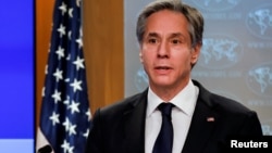 美國國務卿布林肯2021年1月27日在國務院舉行首次新聞發布會。