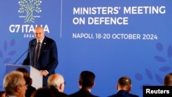 2024年10月19日意大利國防部長克羅塞託在G7國防部長會議上致詞。