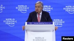 Генеральный секретарь ООН Антониу Гутерриш выступает на Всемирном экономическом форуме в Давосе. 22 января 2025 г. 