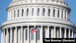 资料照：美国国旗飘扬在国会大厦上