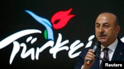 土耳其外長恰武什奧盧在柏林國際旅遊貿易博覽會上講話