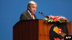 联合国秘书长古特雷斯在加德满都对尼泊尔议会发表讲话。(2023年10月31日)