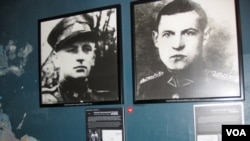 維爾紐斯政治迫害歷史紀念館中有關立陶宛游擊隊領袖拉曼納烏斯卡斯-瓦納加斯的生平介紹，包括他本人，他和妻子、女兒，以及被捕後的照片。