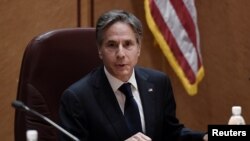 美國國務卿布林肯與德國外長馬斯在德國拉姆施泰因空軍基地舉行記者會（2021年9月8日）