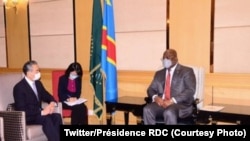 资料照：2021年1月6日，刚果（金）总统费利克斯-安托万·齐塞克迪·奇隆博在金沙萨总统府同中国外交部长王毅举行会谈。