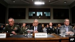 美国国防部长马蒂斯2017年6月13日在参议院军事委员会上作证