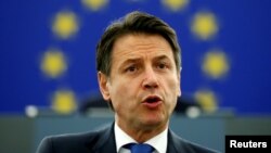 意大利總理孔特2019年2月12日在斯特拉斯堡舉行的有關歐盟前途的會議上講話