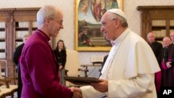 教宗方濟和英國聖公會坎特伯雷大主教韋爾比，6月14日舉行了今年三月就任以來的首次會晤。