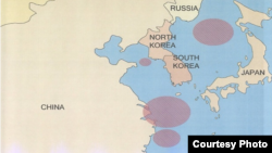 美國財政部公佈朝鮮船隻海上交貨的水域主要在中國沿海（美國財政部網站截圖）