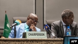 塞拉利昂常驻联合国代表、非盟和平与安全理事会主席卡普瓦在有关苏丹局势的记者会上发表讲话。2019年6月6日