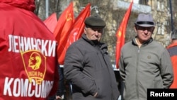 俄羅斯共產黨的支持者在克里米亞舉行集會支持公民社會和社會權利。（2019年3月23日）