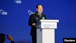 2022年6月12日,中國國防部長魏鳳和在香格里拉對話會上發表演說.