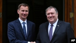 英國外交大臣亨特與美國國務卿蓬佩奧在倫敦會晤。 (2019年5月8日)